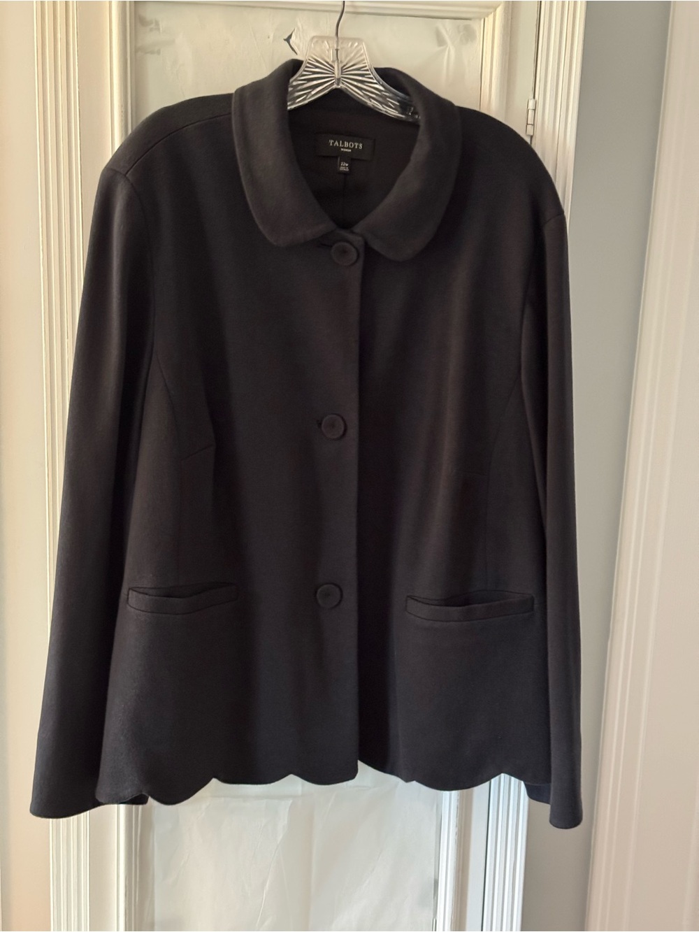 Talbots Black Ponte Knit 3-Button Scallop Hem Jacket Size 22W